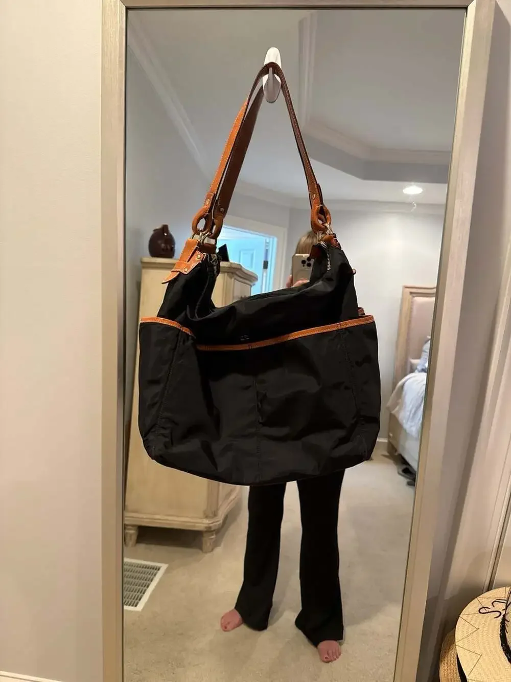 Kate Spade New York Bag Black Hobo Nylon Leather Womens Shoulder Large Pockets